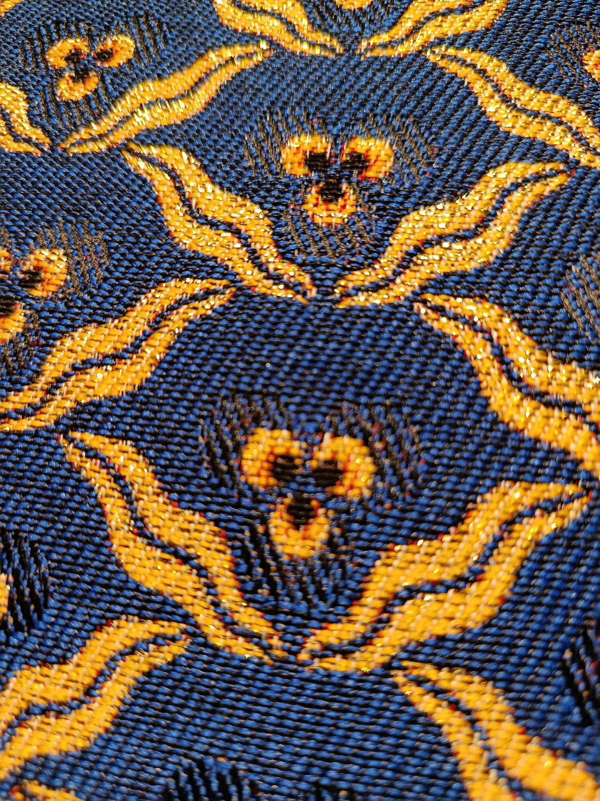 Handmade Blue Gobelin Pouch – Floral Woven Clutch Bag with Yellow Accents – Small Zipper Purse
