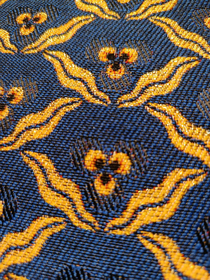 Handmade Blue Gobelin Pouch – Floral Woven Clutch Bag with Yellow Accents – Small Zipper Purse