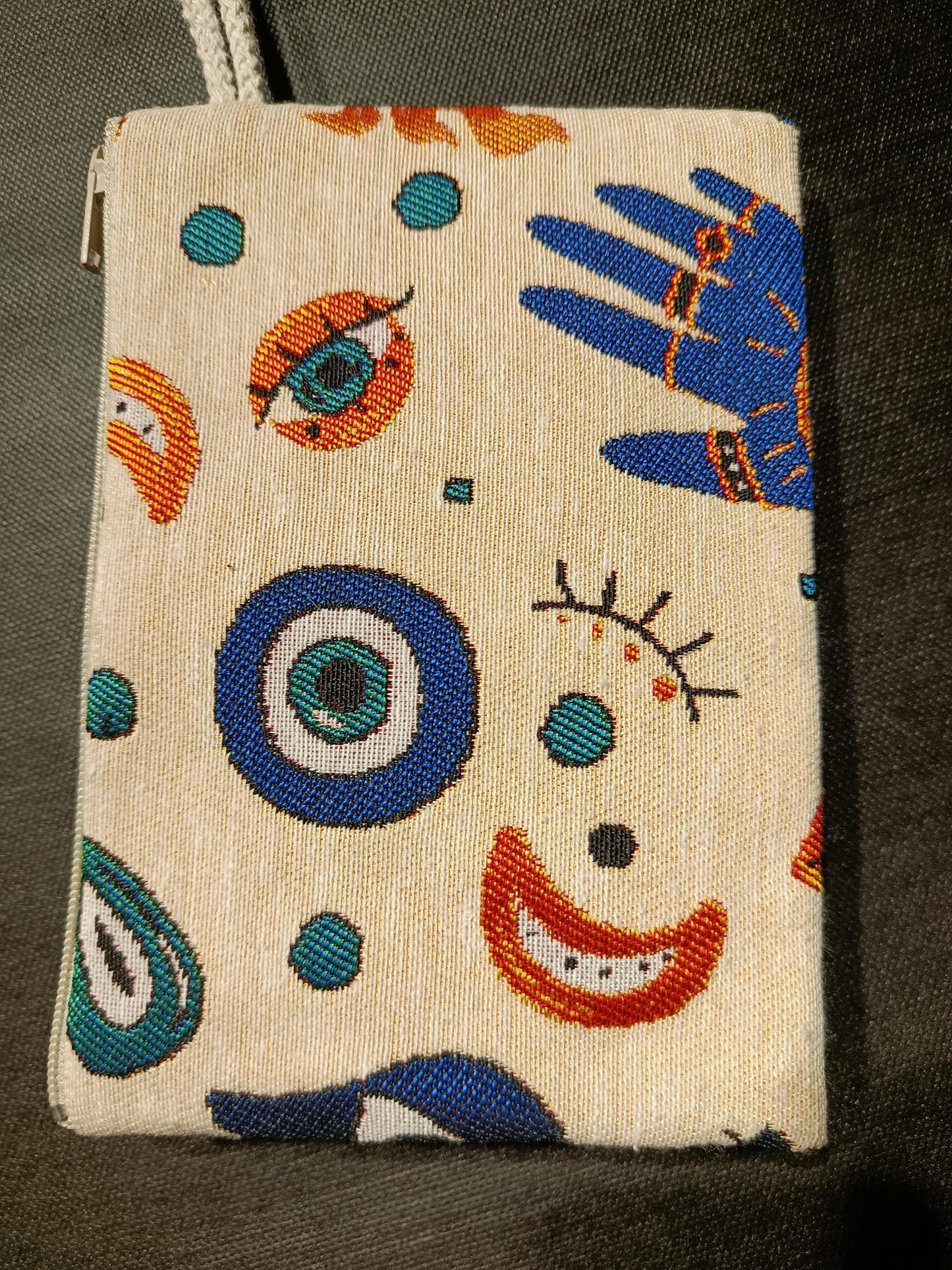 Handmade Gobelin Evil Eye Pouch – Boho Zipper Purse with Mystical Symbols – Small Clutch Bag