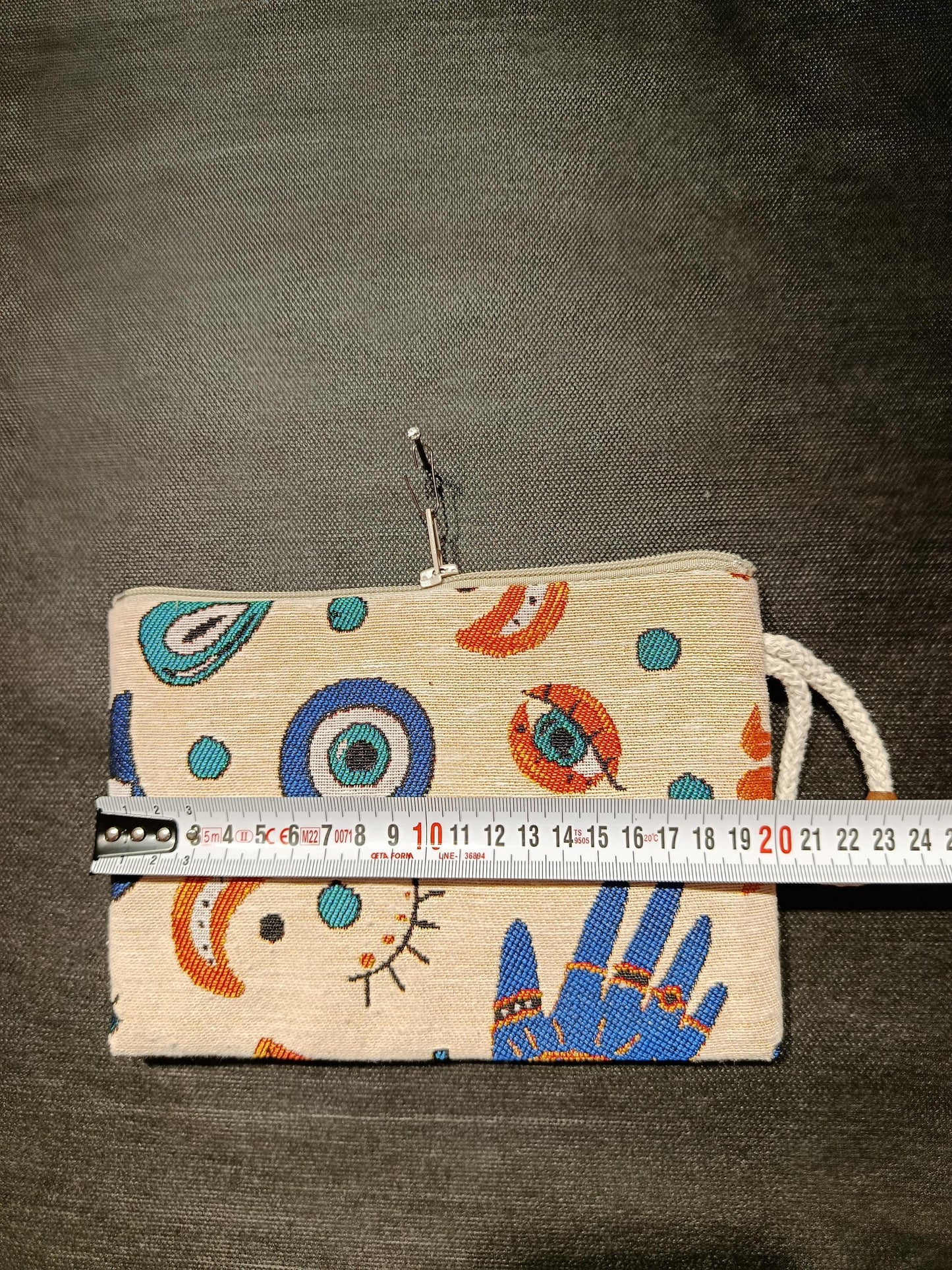 Handmade Gobelin Evil Eye Pouch – Boho Zipper Purse with Mystical Symbols – Small Clutch Bag