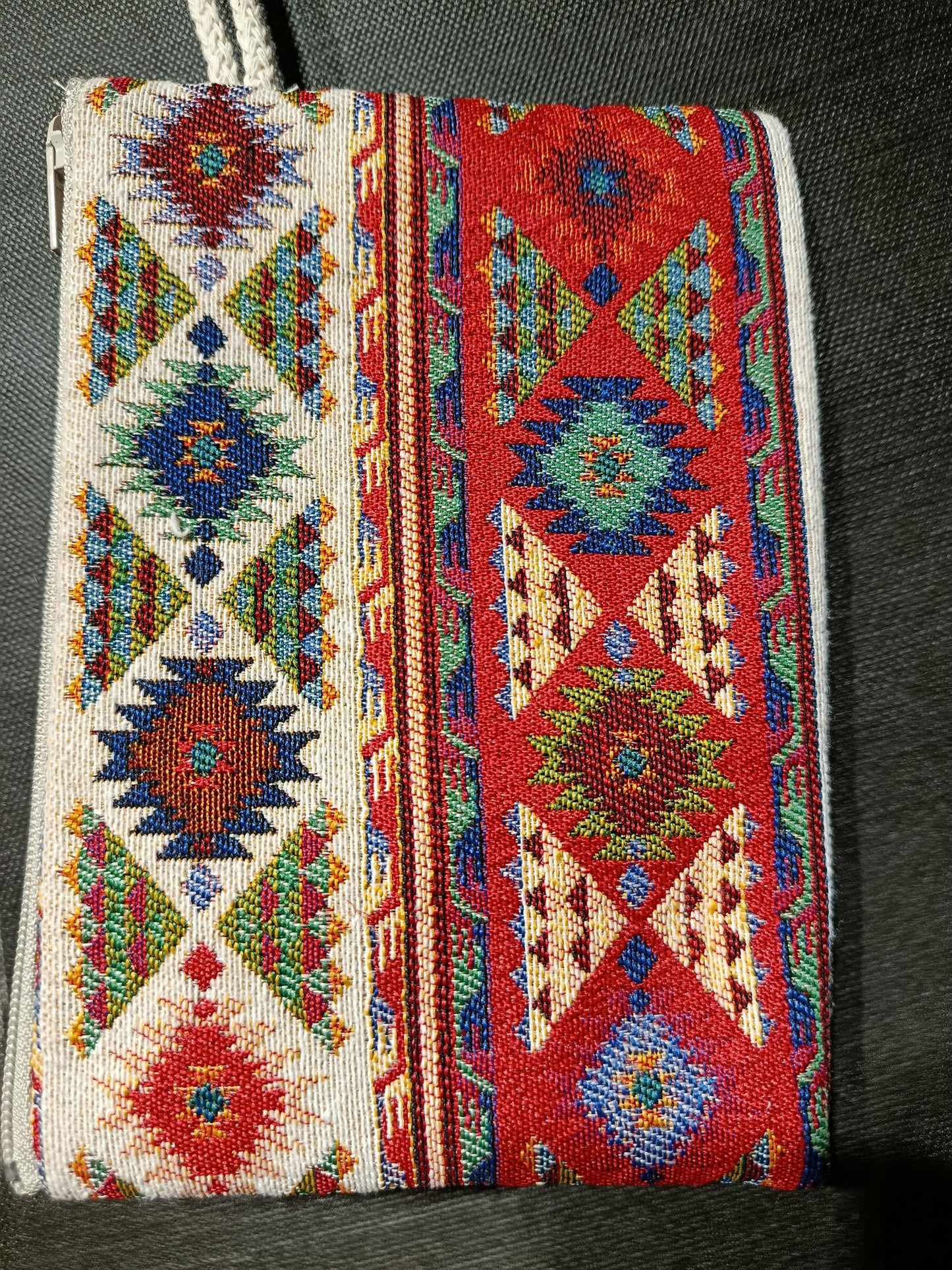 Handmade Gobelin Kilim Clutch – Tribal Patterned Tapestry Pouch – Small Boho Zipper Purse