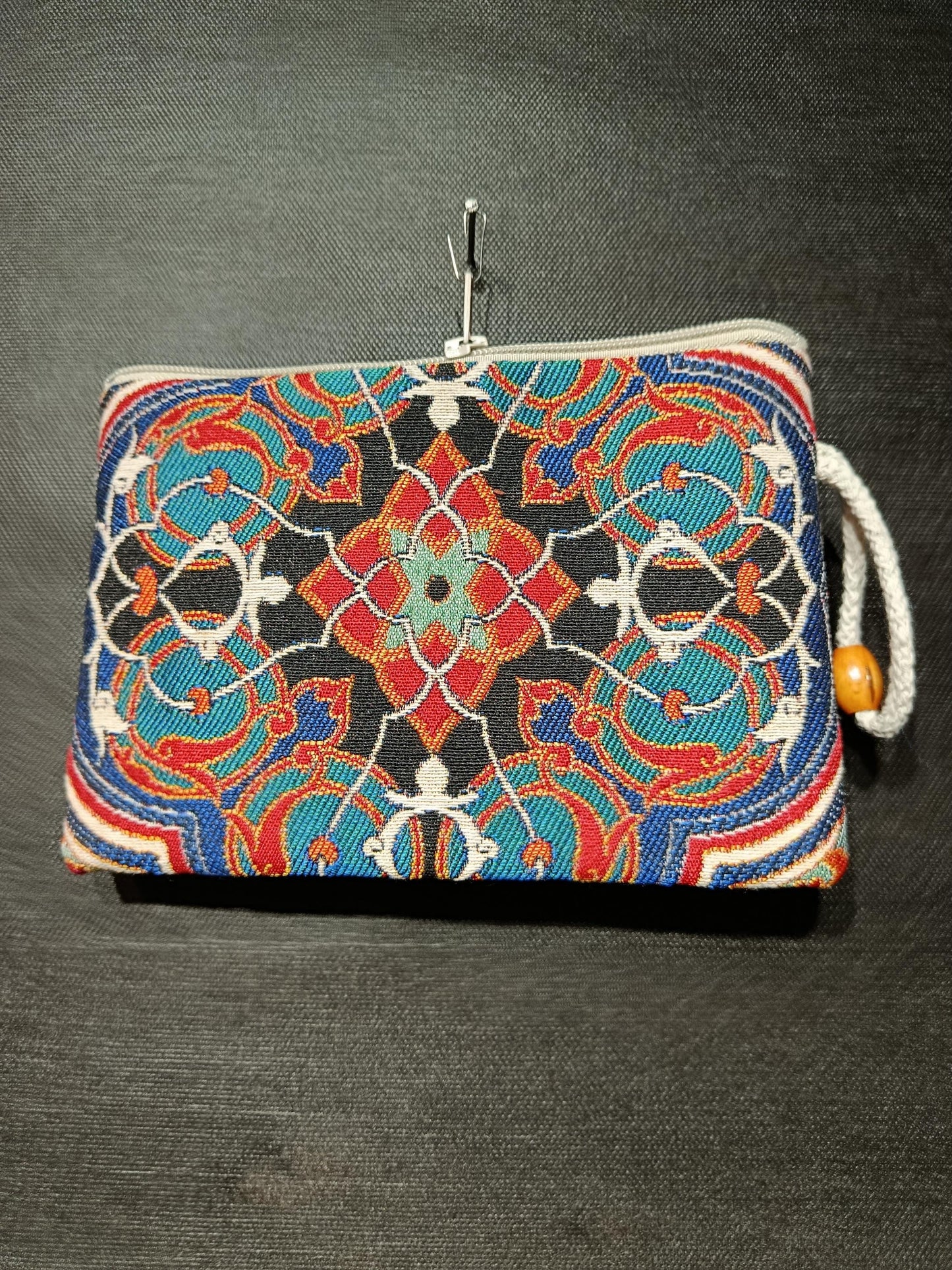 Handmade Gobelin Tapestry Purse – Colorful Islamic Geometric Pattern – Small Zipper Clutch Bag