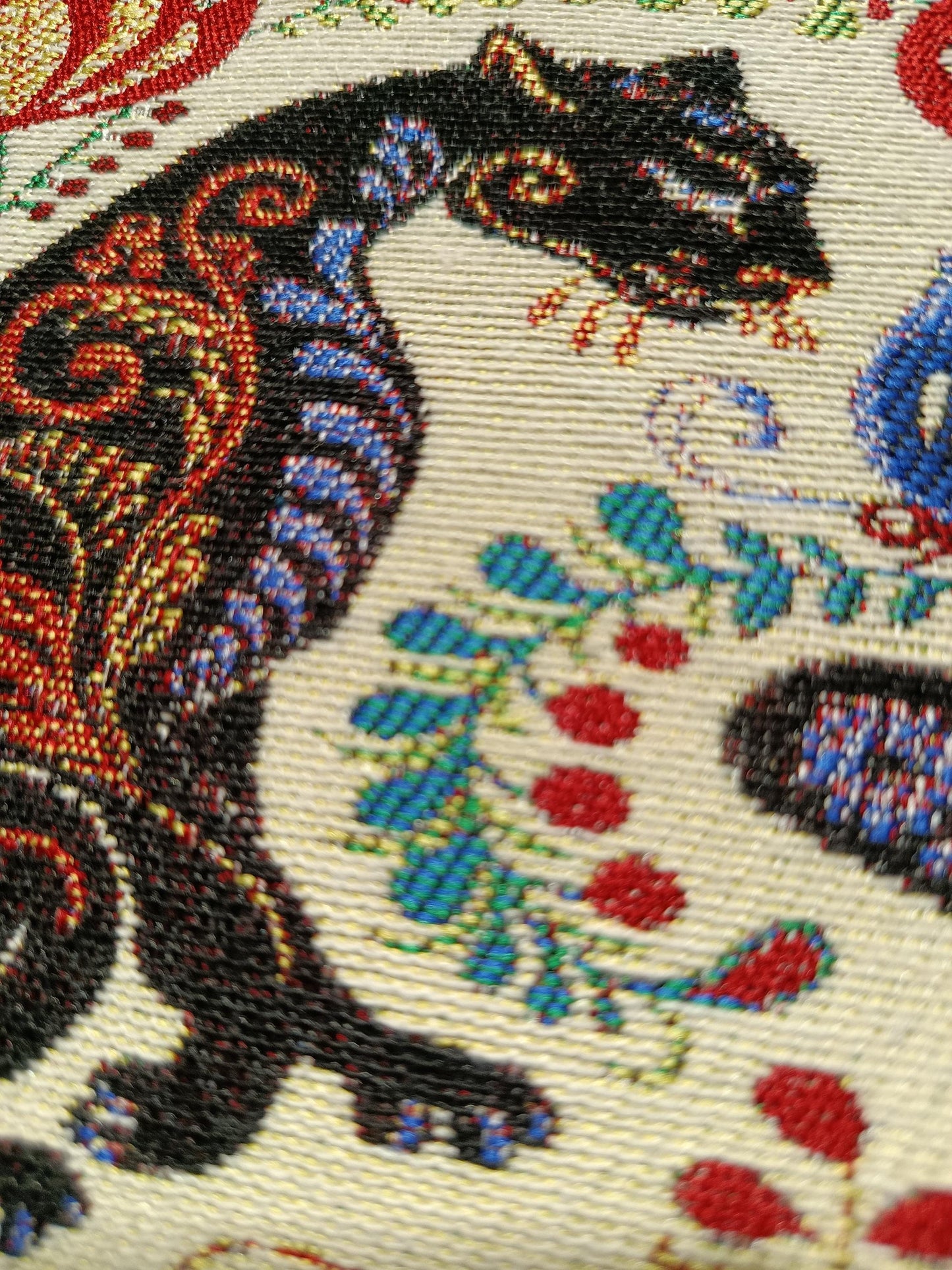 Handmade Gobelin Cat Clutch – Embroidered-Style Tapestry Purse with Floral Design – Boho Cat Zip Pouch