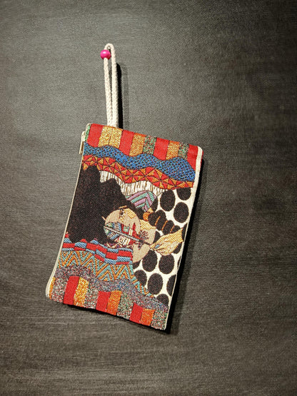 Handmade Gobelin Clutch with Abstract Woman Art – Colorful Tapestry Purse – Boho Artistic Zip Pouch