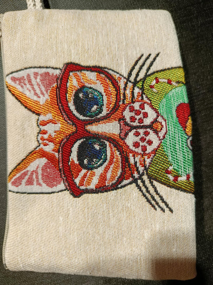 Handmade Cat Tapestry Purse: Small Cotton Blend Bag
