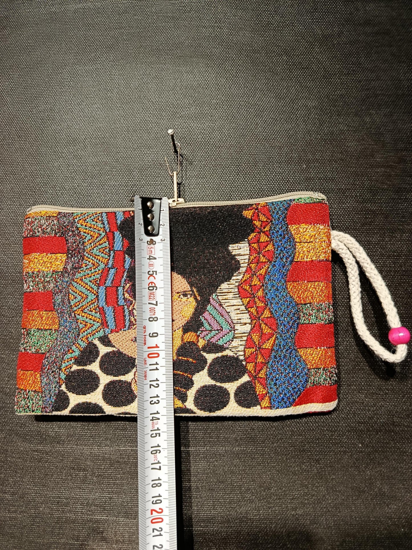 Handmade Gobelin Clutch with Abstract Woman Art – Colorful Tapestry Purse – Boho Artistic Zip Pouch