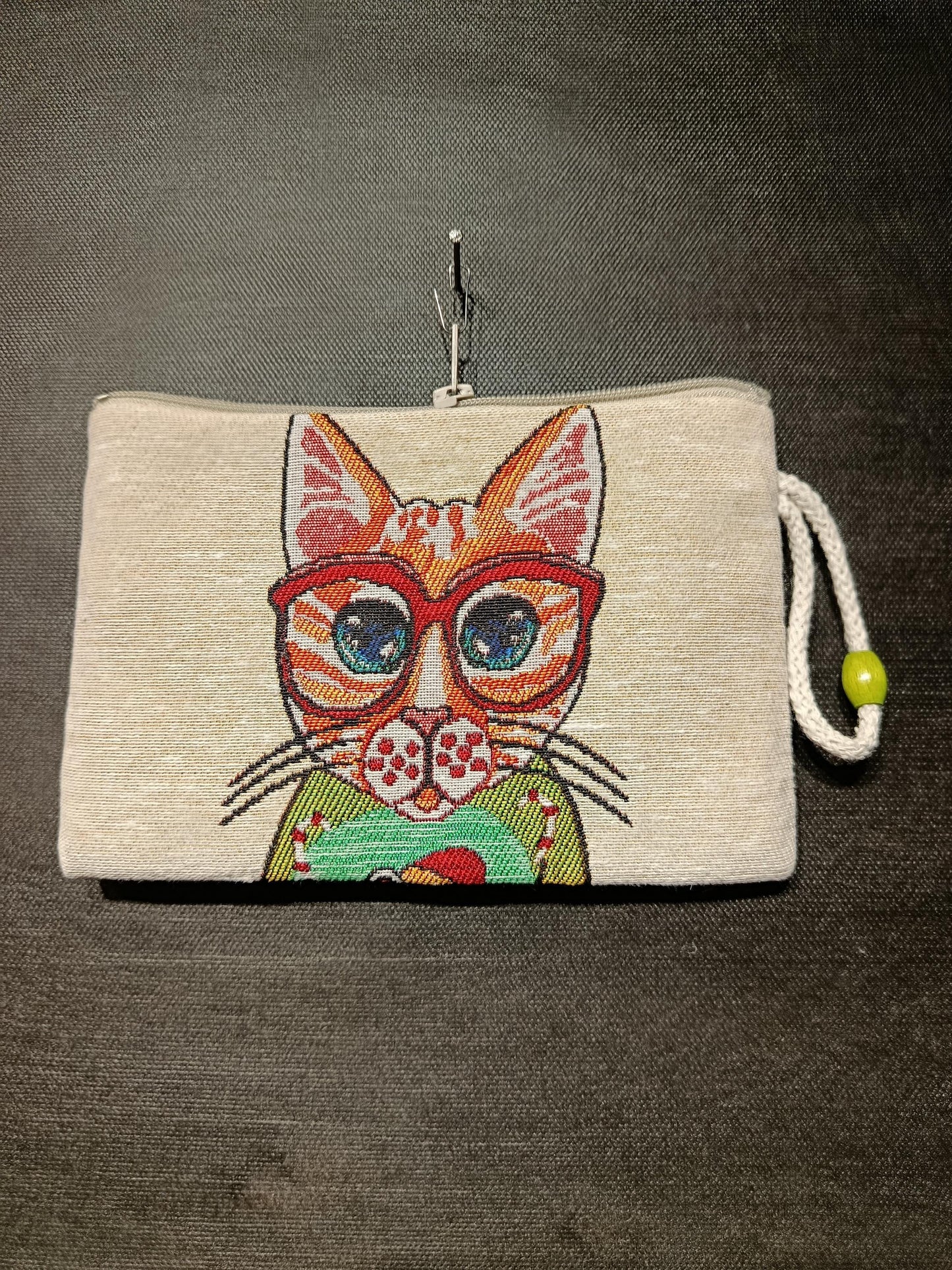 Handmade Cat Tapestry Purse: Small Cotton Blend Bag