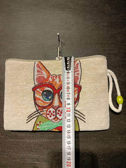 Handmade Cat Tapestry Purse: Small Cotton Blend Bag