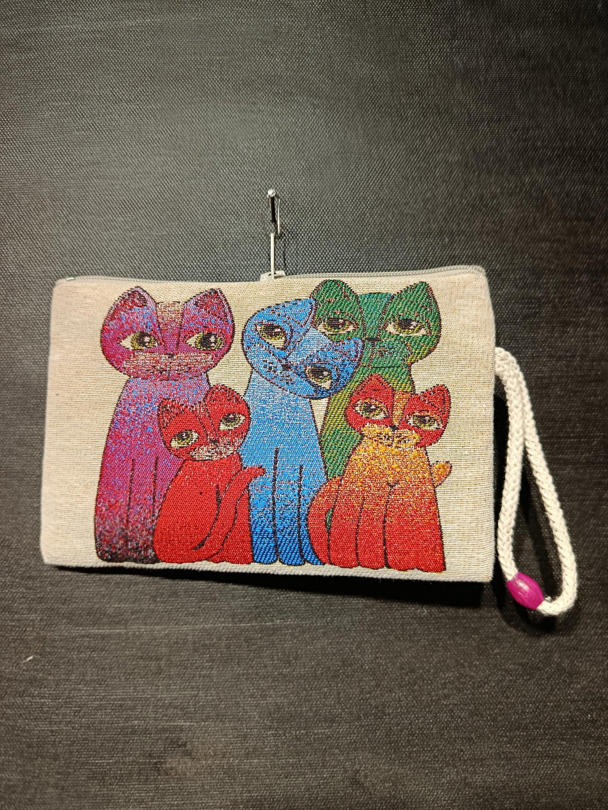 Handmade Cats Tapestry Purse: Colorful Woven Pouch (15cmx20cm)