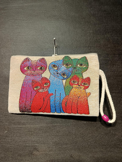 Handmade Cats Tapestry Purse: Colorful Woven Pouch (15cmx20cm)