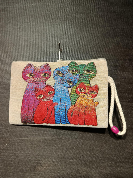 Handmade Cats Tapestry Purse: Colorful Woven Pouch (15cmx20cm)