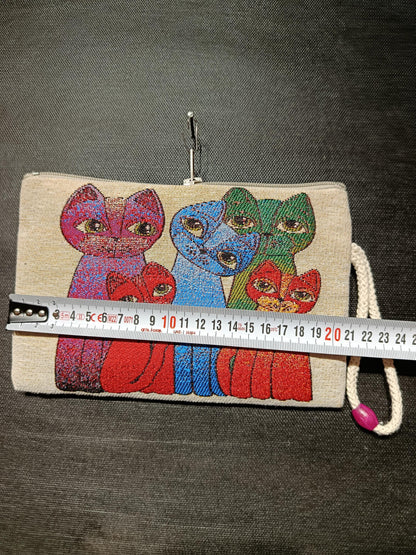 Handmade Cats Tapestry Purse: Colorful Woven Pouch (15cmx20cm)