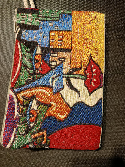 Handmade Tapestry Purse: Abstract Face Design, Small Clutch Bag