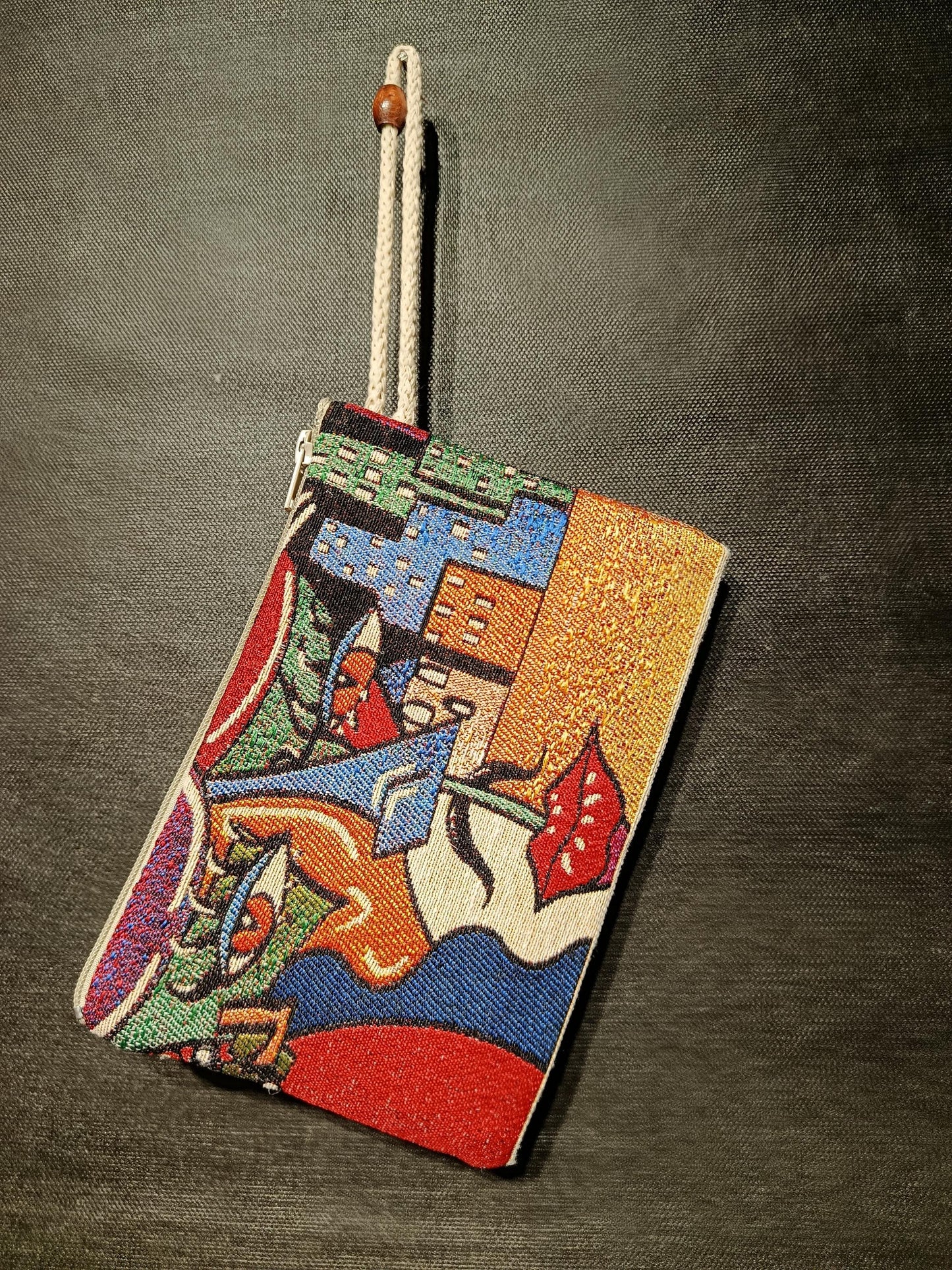 Handmade Tapestry Purse: Abstract Face Design, Small Clutch Bag