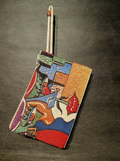 Handmade Tapestry Purse: Abstract Face Design, Small Clutch Bag