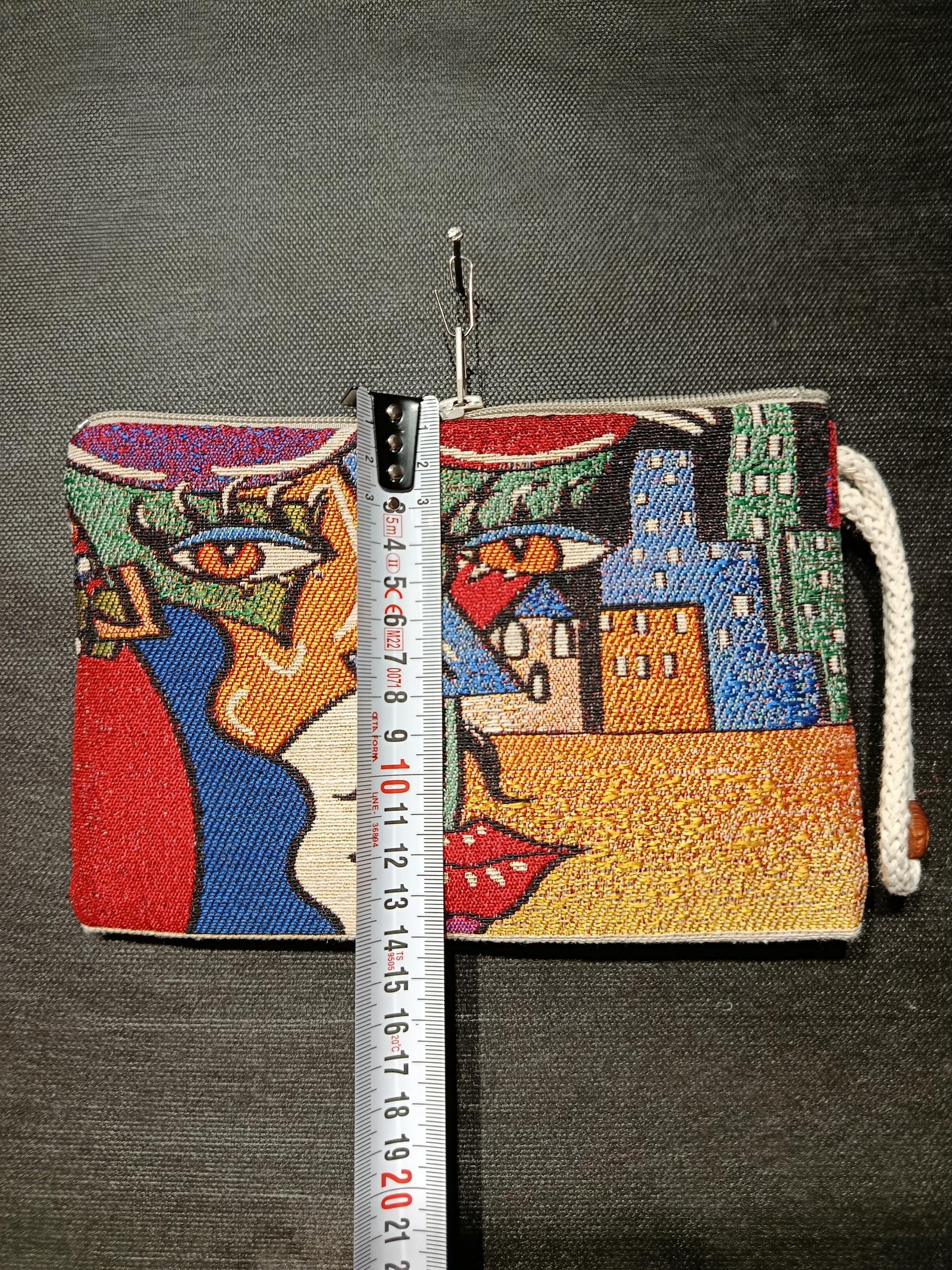 Handmade Tapestry Purse: Abstract Face Design, Small Clutch Bag