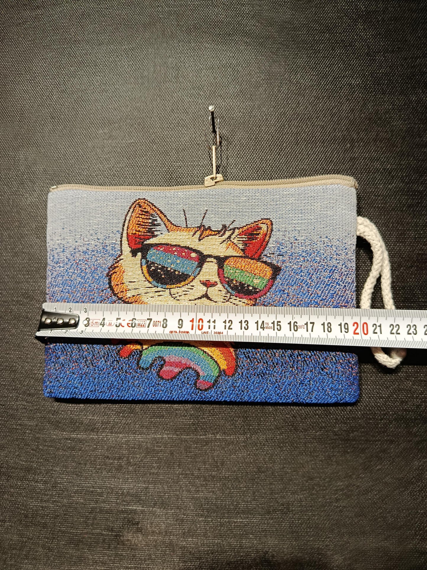 Handmade Cat Tapestry Pouch: Rainbow Sunglasses, Small Purse