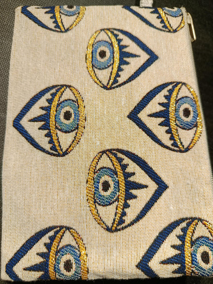 Handmade Evil Eye Purse: Organic Cotton Blend Small Bag (15cmx20cm)