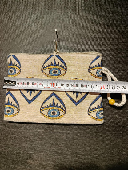 Handmade Evil Eye Purse: Organic Cotton Blend Small Bag (15cmx20cm)