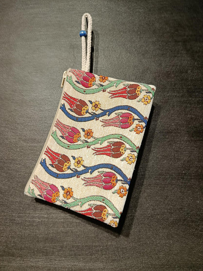 Handmade Gobelin Zipper Tulip Purse – Ottoman Style Floral Wristlet – Turkish Tapestry Mini Clutch Bag