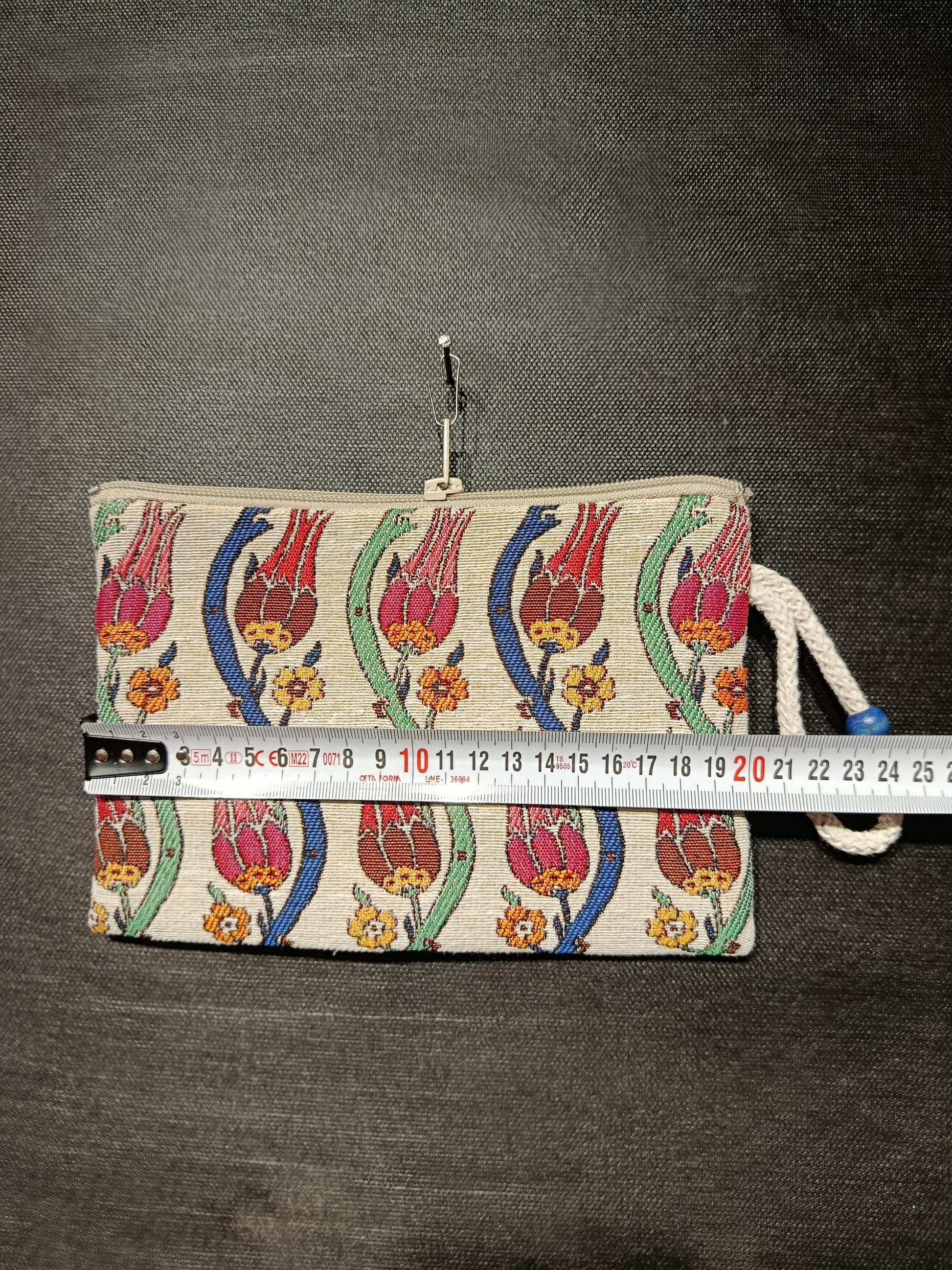 Handmade Gobelin Zipper Tulip Purse – Ottoman Style Floral Wristlet – Turkish Tapestry Mini Clutch Bag