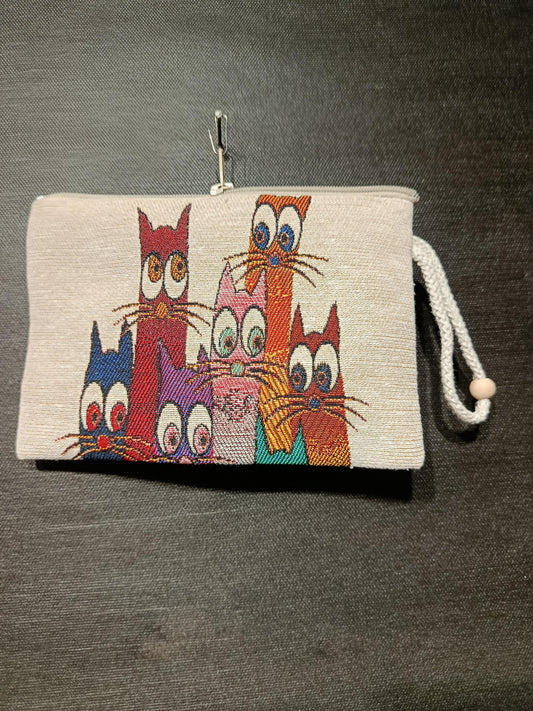 Colorful Cat Tapestry Pouch – Whimsical Feline Clutch Bag from Türkiye