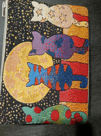 Moonlight Cats Tapestry Clutch – Colorful Feline Night Scene Bag from Türkiye