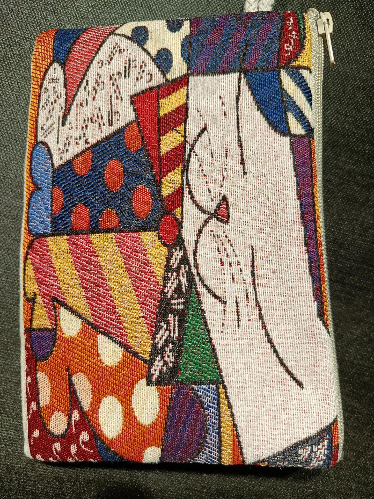 Colorful Abstract Cat Tapestry Pouch – Artistic Gobelin Fabric Clutch Made in Türkiye