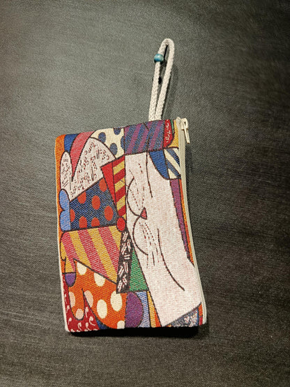 Colorful Abstract Cat Tapestry Pouch – Artistic Gobelin Fabric Clutch Made in Türkiye