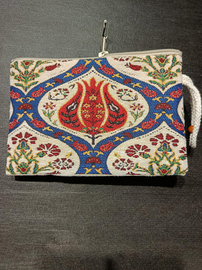 Turkish Tulip Gobelin Fabric Pouch – Ottoman Clutch, Made in Türkiye