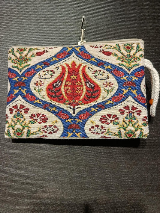 Turkish Tulip Gobelin Fabric Pouch – Ottoman Clutch, Made in Türkiye