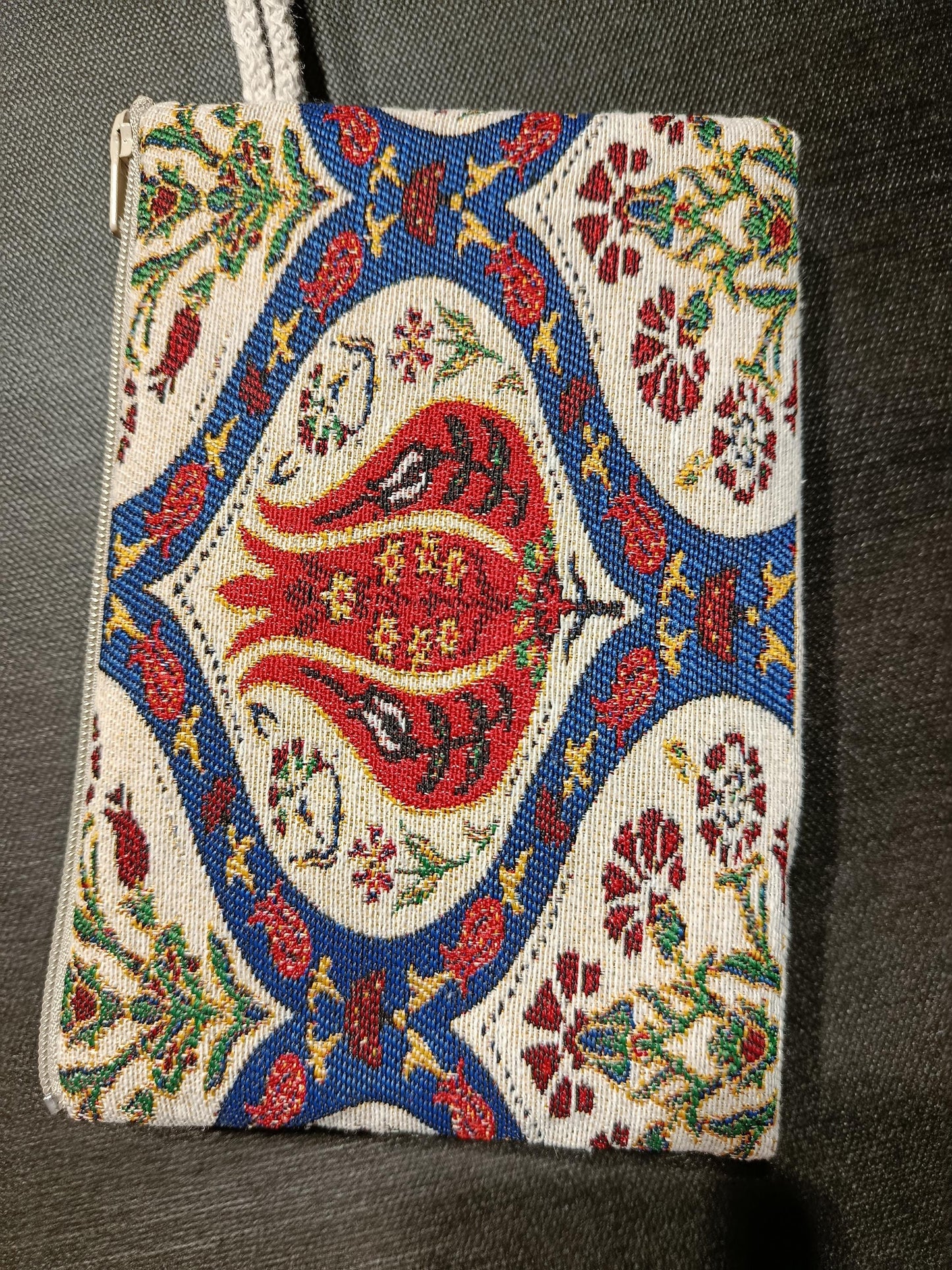 Turkish Tulip Gobelin Fabric Pouch – Ottoman Clutch, Made in Türkiye