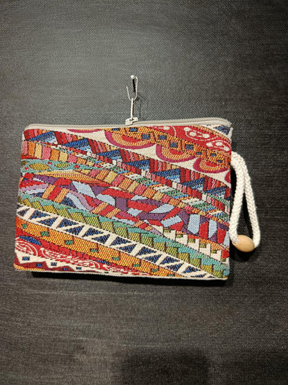 Colorful Kilim Pattern Zipper Pouch – Turkish Gobelin Tapestry Clutch Bag