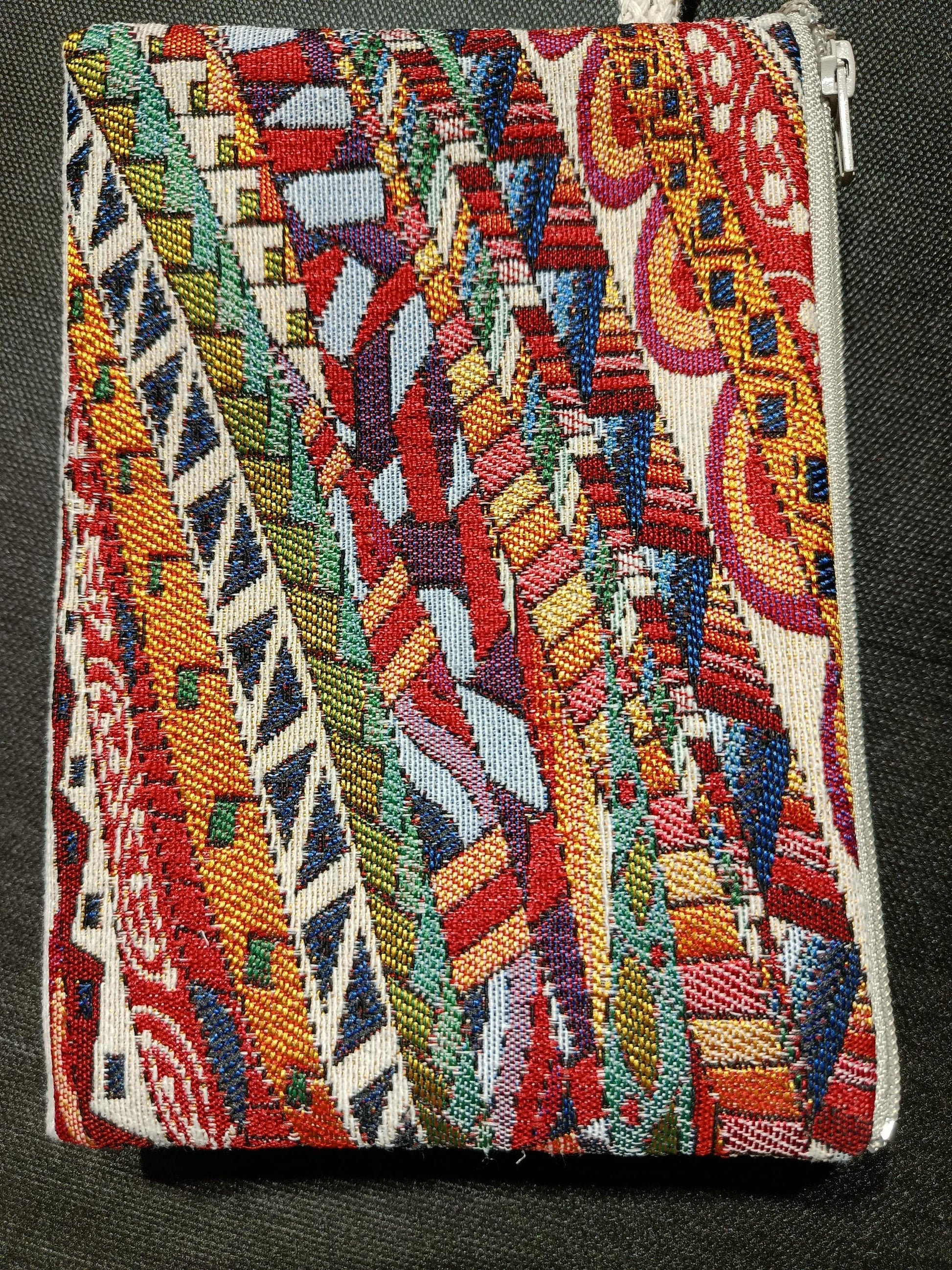 Colorful Kilim Pattern Zipper Pouch – Turkish Gobelin Tapestry Clutch Bag