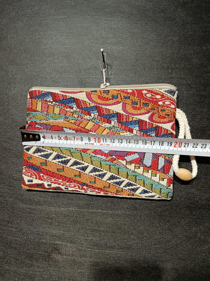 Colorful Kilim Pattern Zipper Pouch – Turkish Gobelin Tapestry Clutch Bag
