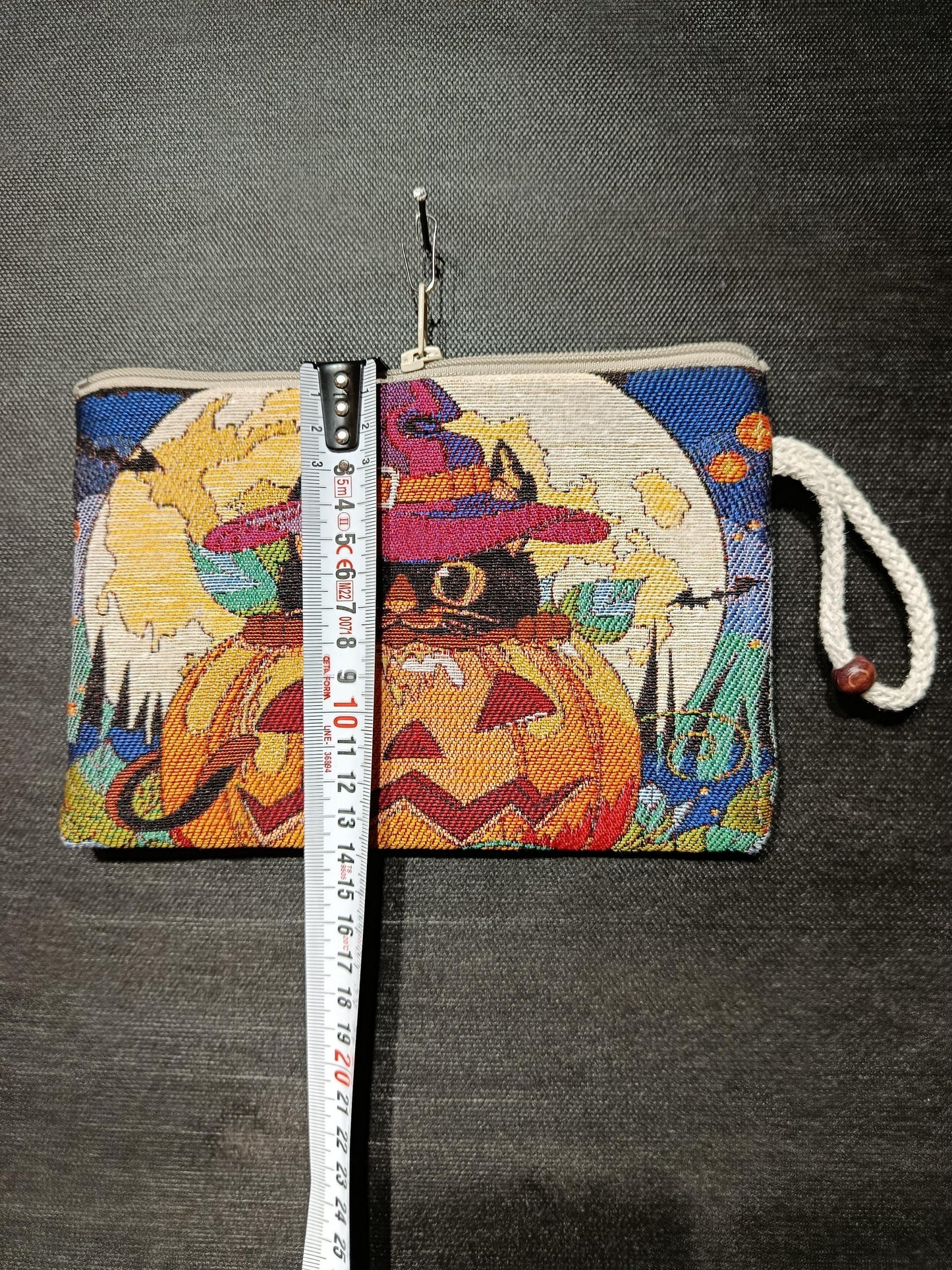 Halloween Cat Clutch – Witch Hat Pumpkin Pouch, Spooky Gobelin Zip Bag, Fall Gift