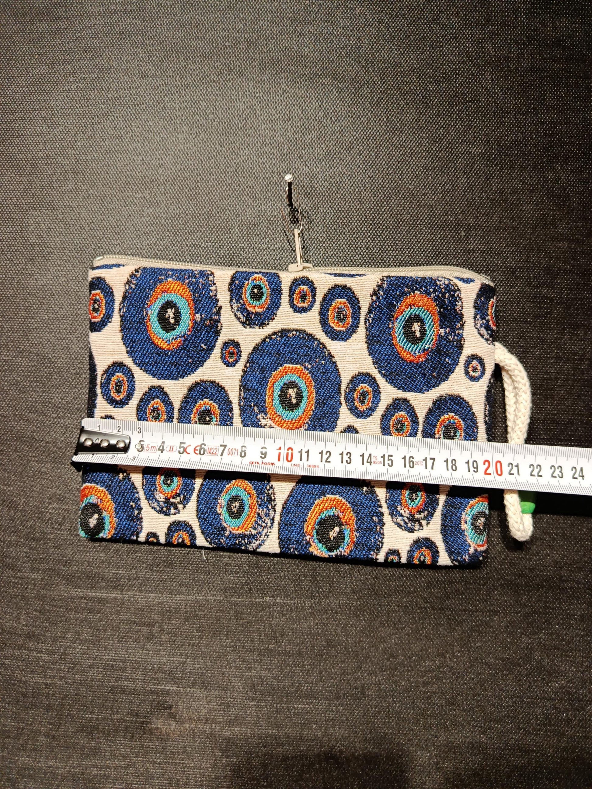 Evil Eye Clutch Bag – Turkish Gobelin Tapestry Zip Pouch, Nazar Wristlet for Protection & Style