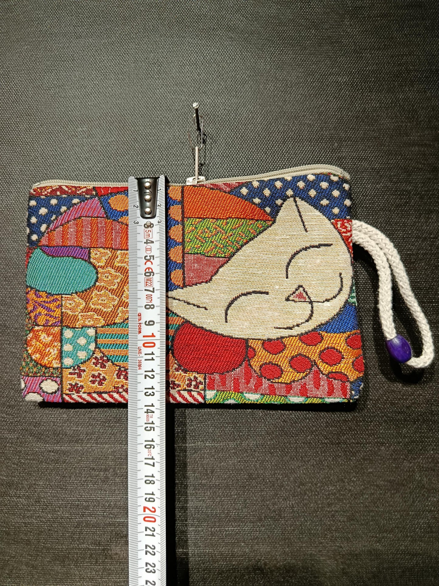 Colorful Patchwork Cat Clutch – Tapestry Zippered Pouch Made in Turkey