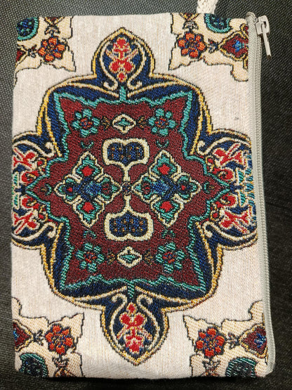 Oriental Pattern Clutch – Turkish Gobelin Tapestry Purse, Vintage-Inspired Zip Pouch Bag