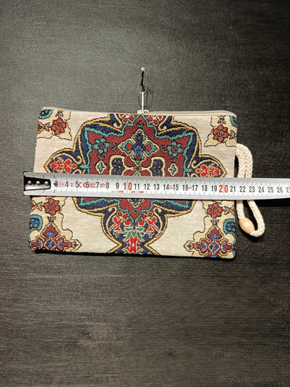 Oriental Pattern Clutch – Turkish Gobelin Tapestry Purse, Vintage-Inspired Zip Pouch Bag