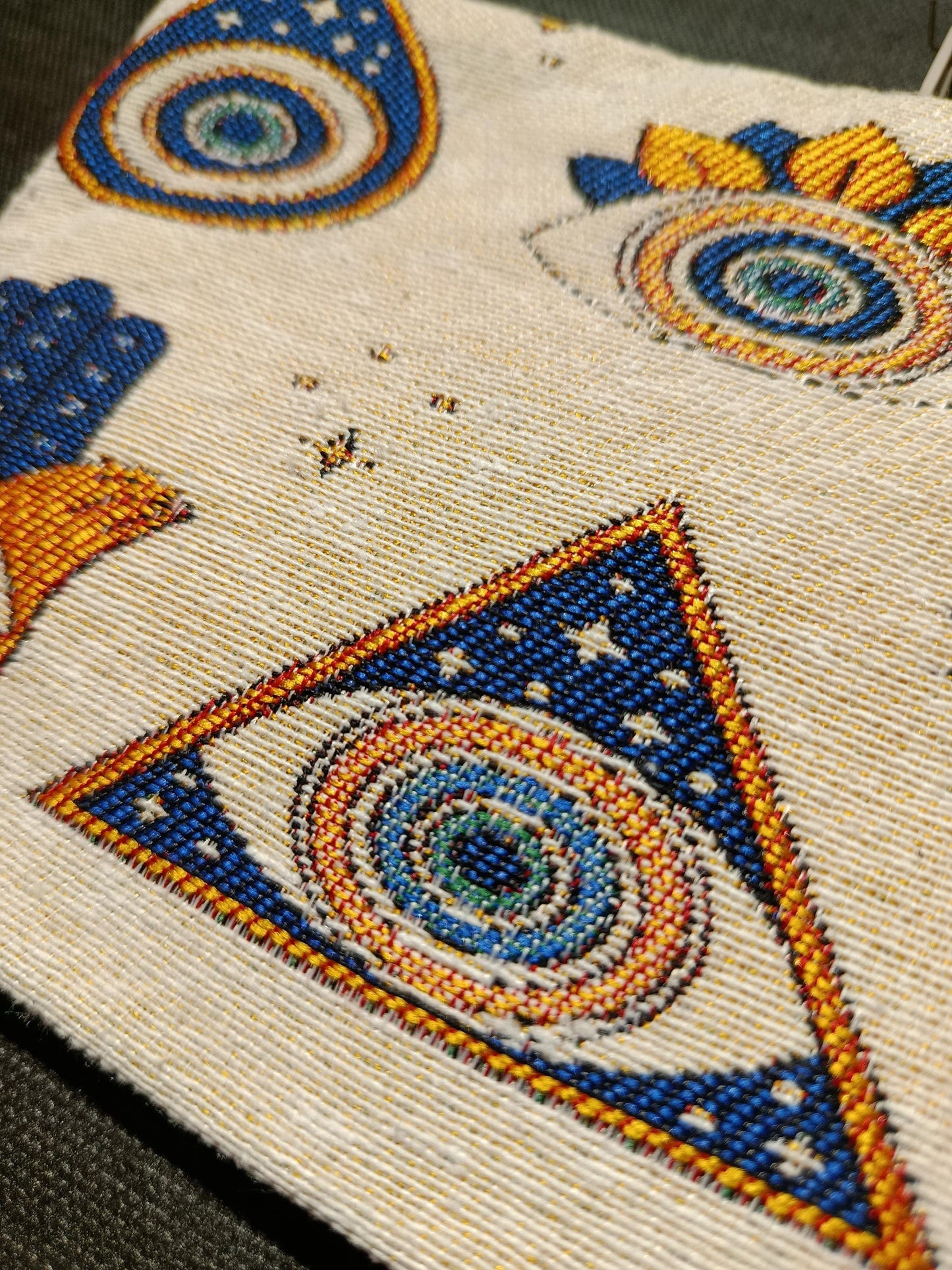 Evil Eye Clutch Bag – Turkish Tapestry Zipper Pouch with Hamsa & Eye Motif