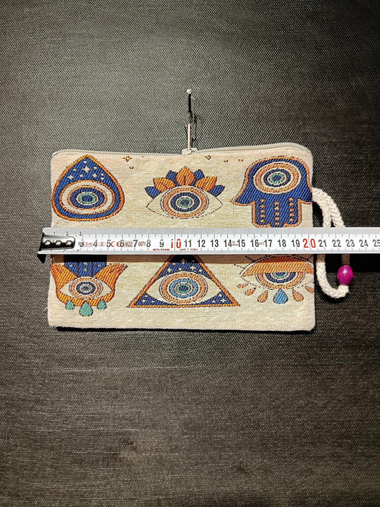 Evil Eye Clutch Bag – Turkish Tapestry Zipper Pouch with Hamsa & Eye Motif
