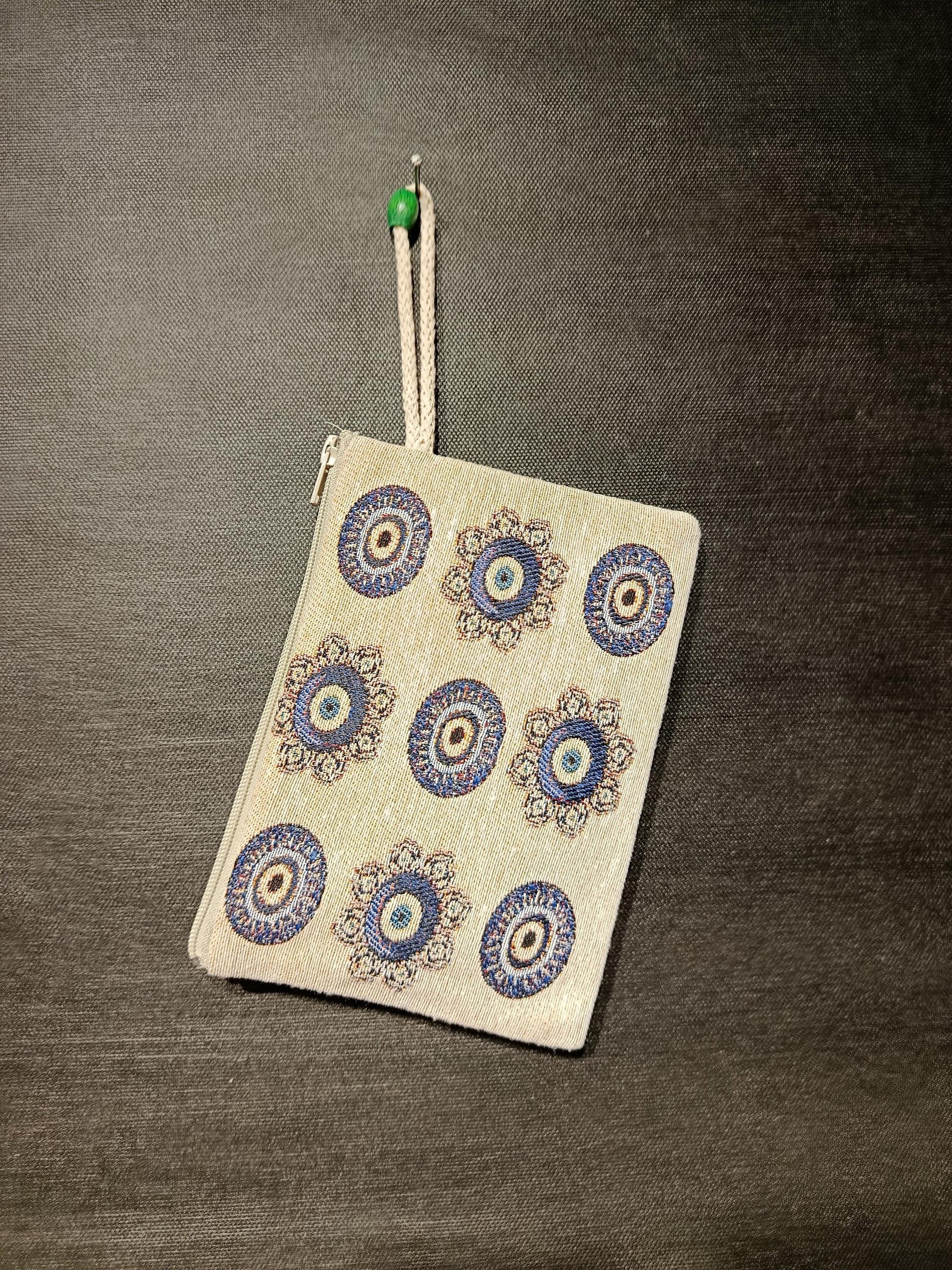 Handmade Cotton Blend Purse: Evil Eye Design, Small Clutch (15cmx20cm)