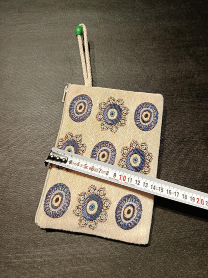 Handmade Cotton Blend Purse: Evil Eye Design, Small Clutch (15cmx20cm)