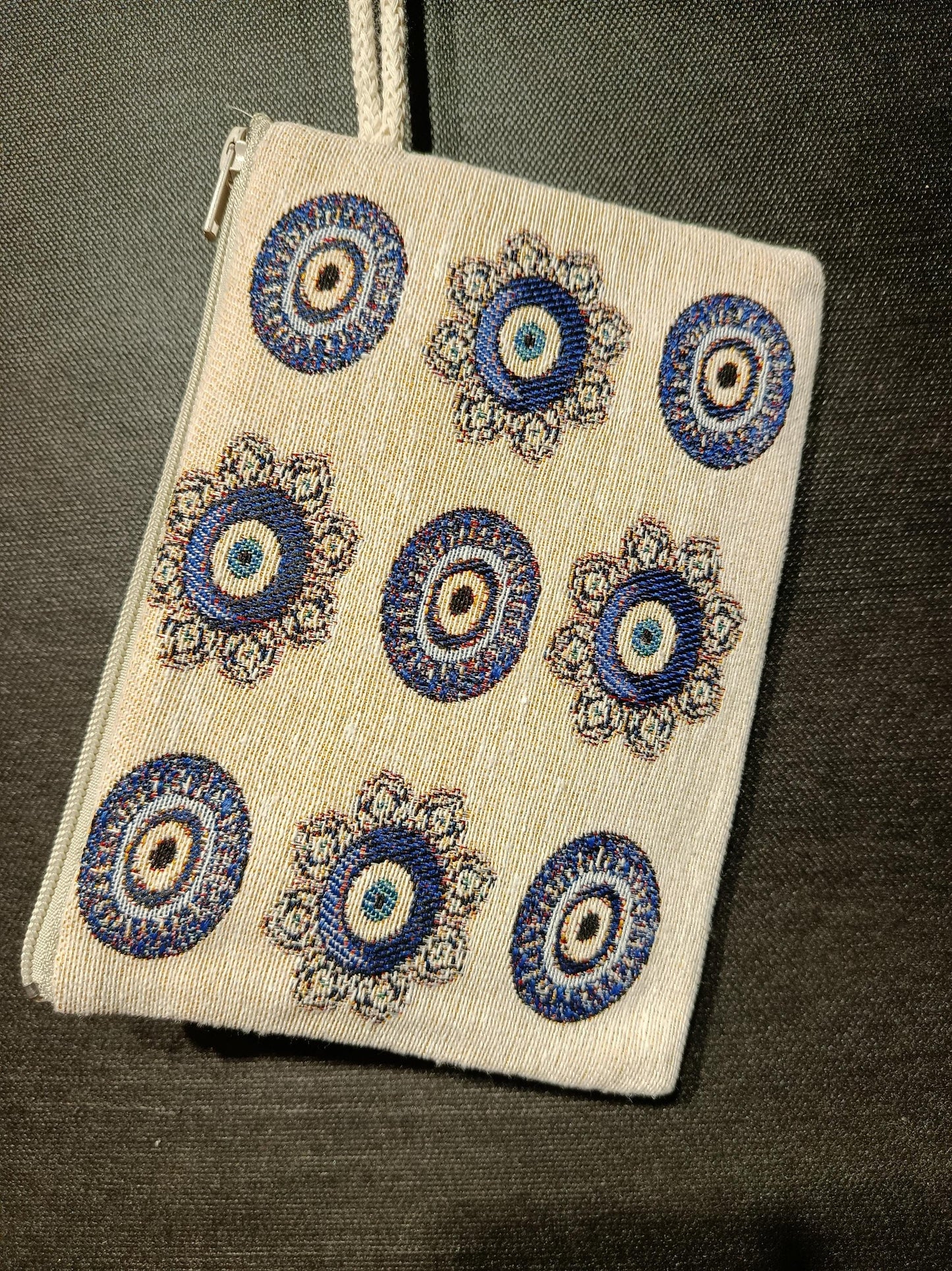 Handmade Cotton Blend Purse: Evil Eye Design, Small Clutch (15cmx20cm)