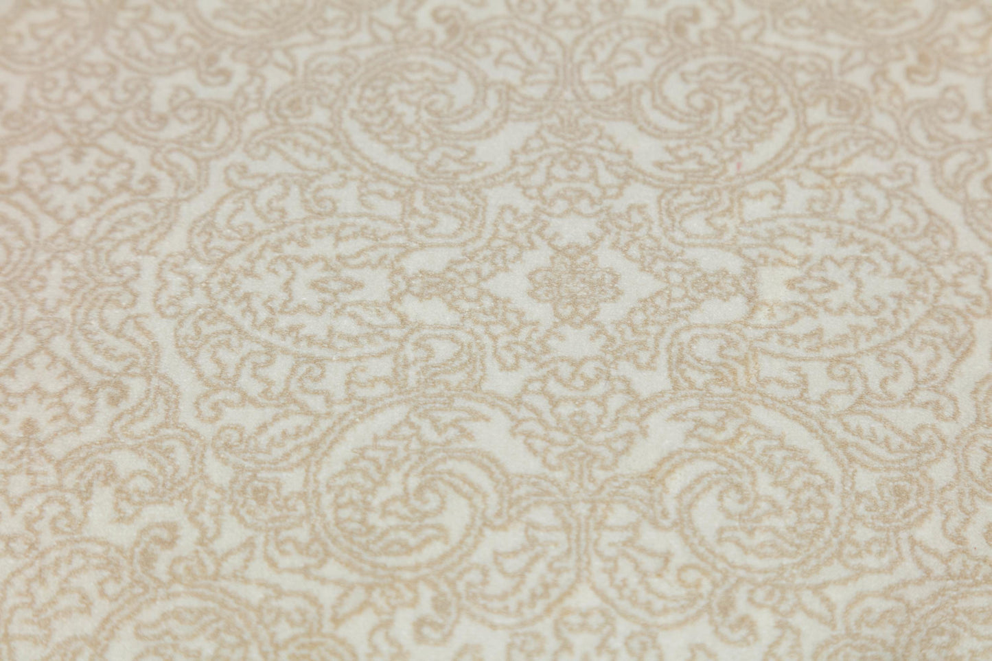 7x10 ft, Beige Classic Silk Rug with paisley desing on the border, fine fringes