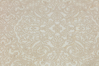 7x10 ft, Beige Classic Silk Rug with paisley desing on the border, fine fringes