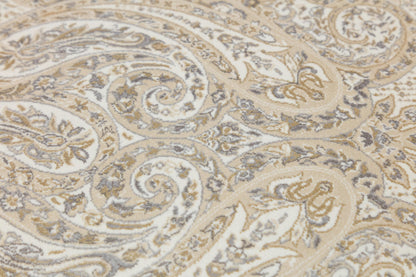 7x10 ft, Beige Classic Silk Rug with paisley desing on the border, fine fringes