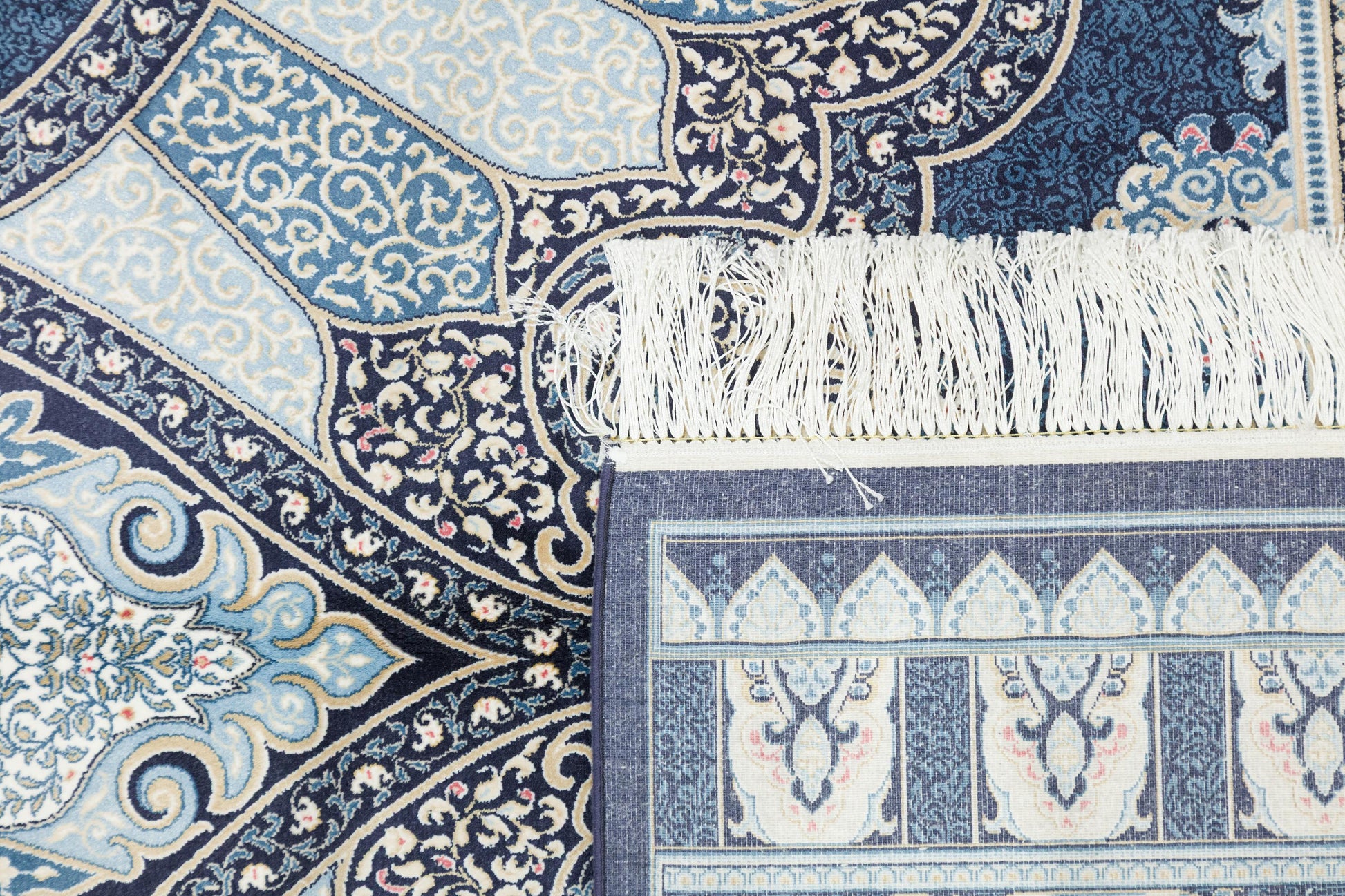 8x11 ft, Blue Oriental Silk Rug, Distressed Persian Design, Silk Look Fringes
