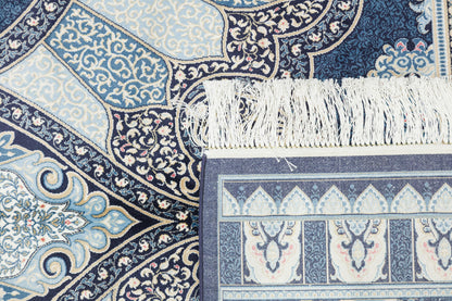 8x11 ft, Blue Oriental Silk Rug, Distressed Persian Design, Silk Look Fringes